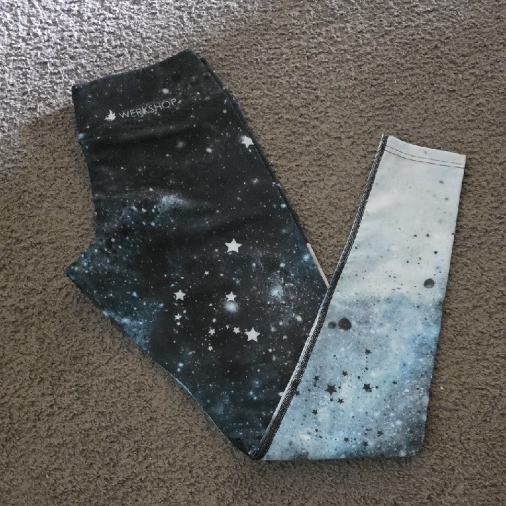 Black and Blue Cosmic Leggings with Celestial Design